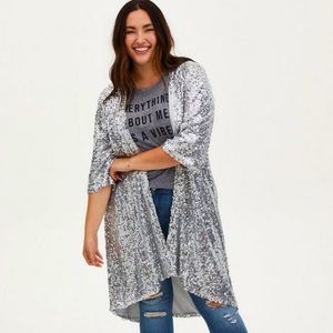 Torrid Plus Size 2X Silver Sequin Hi-Lo Duster Kimono
